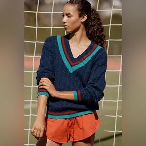 BEACH RIOT montana collegiate cable knit sweater ultramarine colorblock Medium